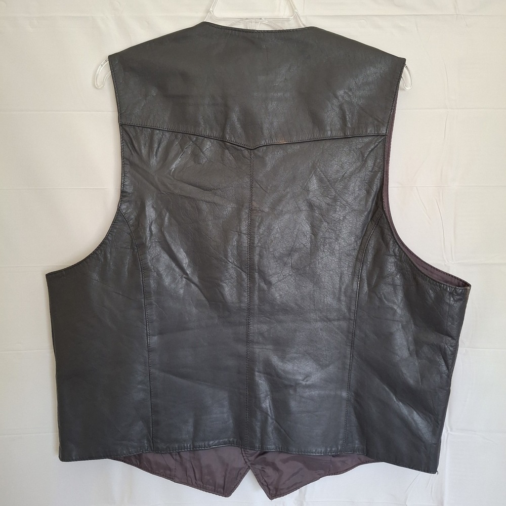 Austin Black Leather Vest Men's Size 46‎ Pockets * Flaws - Picture 6 of 13